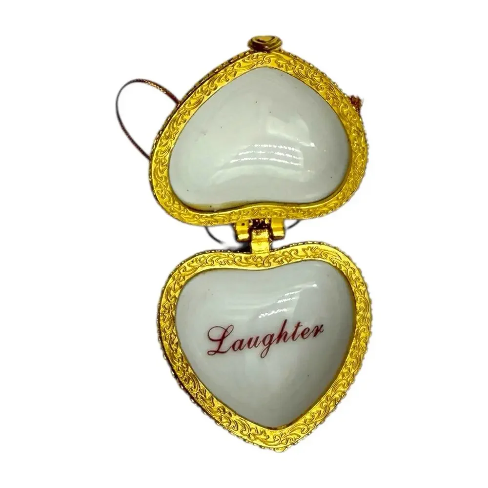 VALERIE Porcelain Heart Enamel Trinket Ornament LAUGHTER‎ Orange Yellow EUC